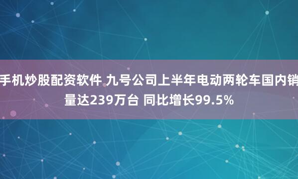 手机炒股配资软件 九号公司上半年电动两轮车国内销量达239万台 同比增长99.5%